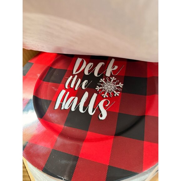 Set of 24 Christmas Charger Plates Melamine Black Red Check 13 In - Picture 3 of 6